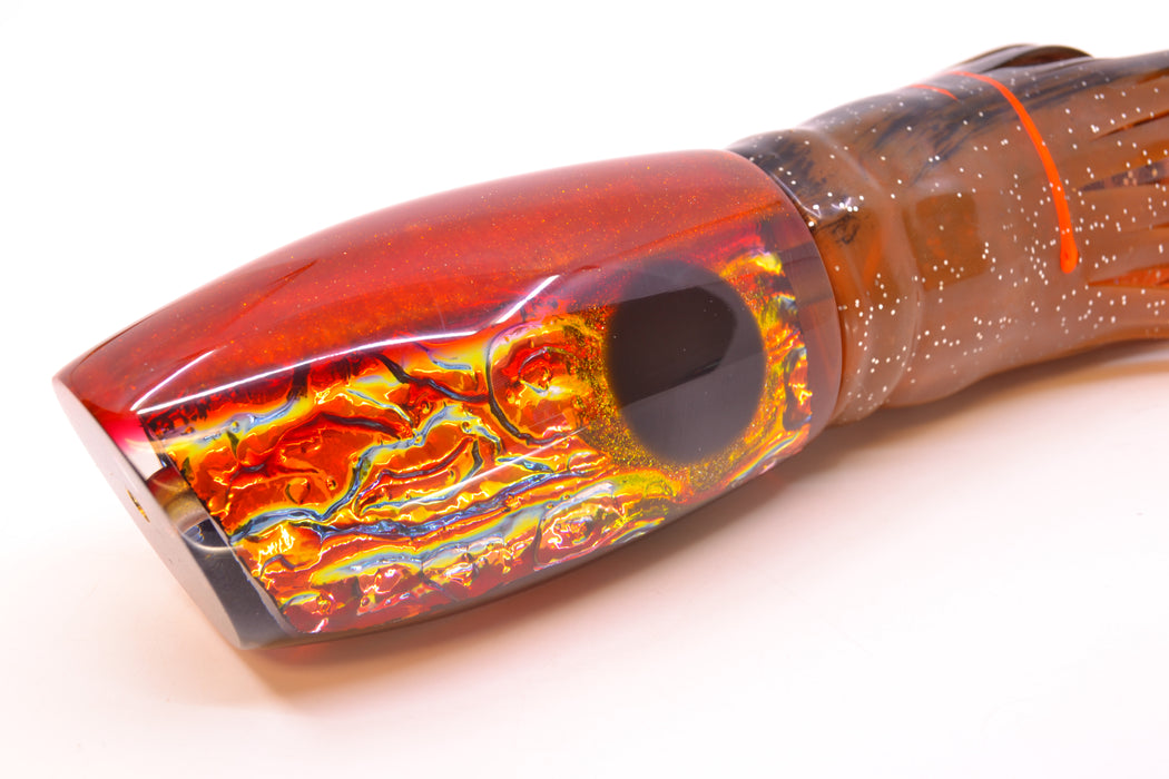 Coggin Lures Fire Dichro Orange Back Maui Plunger 14" 13oz Skirted Root Beer-Black Kajiki