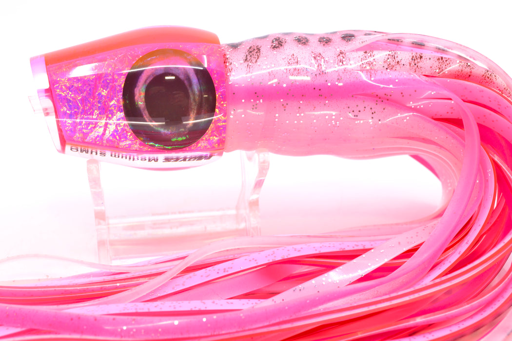 Moyes Lures Pink-Purple Dichro Pink Back Medium Sumo 12" 6.8oz Skirted White-Black Dots