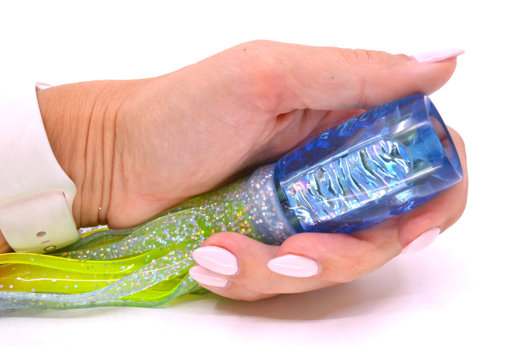 Coggin Lures Ice Blue Rainbow Dichro 4-Hole Kilauea Tado Invert 9" 5.5oz Skirted Blue/Rainbow