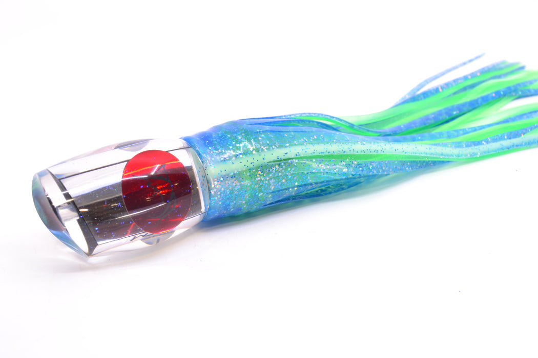 Bonze Lures Clear Mirrored Red Eyes ATM 10" 6oz Skirted Blue Dots/Green