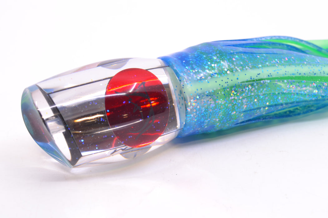 Bonze Lures Clear Mirrored Red Eyes ATM 10" 6oz Skirted Blue Dots/Green