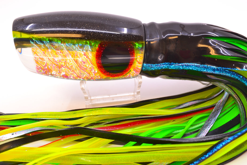 Coggin Lures Ice Rainbow Dichro Black-Yellow Back Maui Plunger 14" 13oz Skirted Yellowfin
