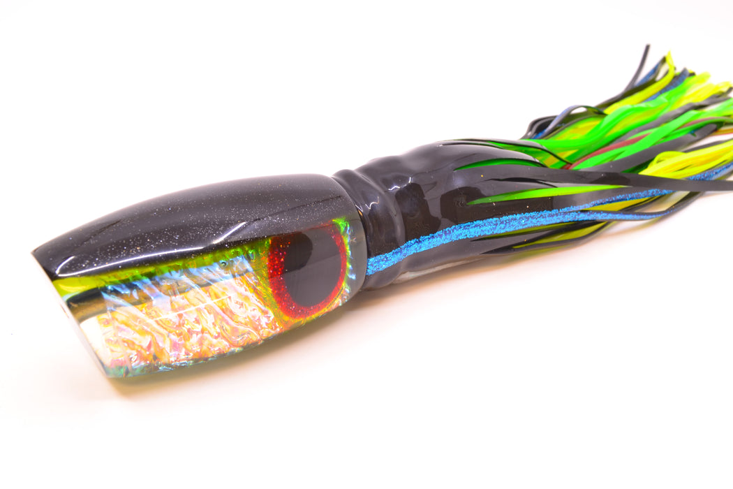Coggin Lures Ice Rainbow Dichro Black-Yellow Back Maui Plunger 14" 13oz Skirted Yellowfin