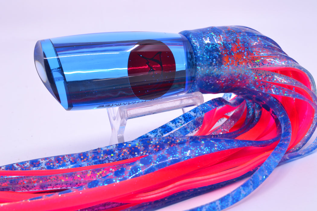 Bonze Lures Ice Blue Mirrored Red Eyes Jackhammer 10" 8.5oz Skirted Blue Dots
