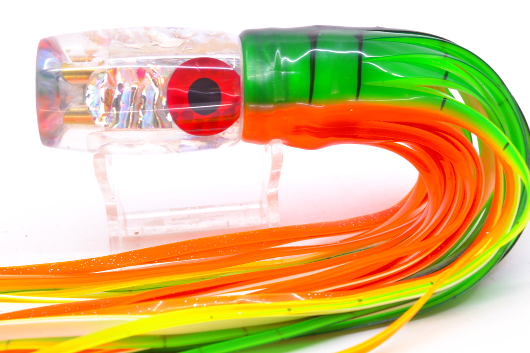 Coggin Lures Ice Rainbow Dichro 4-Hole Kilauea Tado Invert 9" 5.5oz Skirted Guacamaya