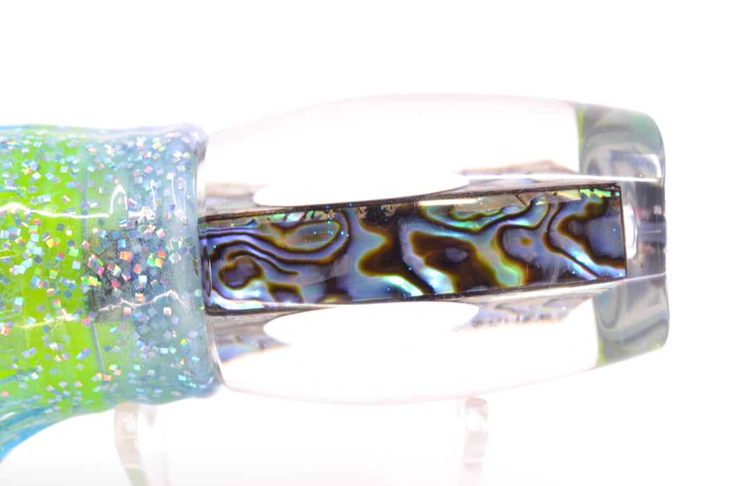 Bonze Lures Paua Shell Red Eyes ATM 10" 6oz Skirted Ice Blue/Rainbow