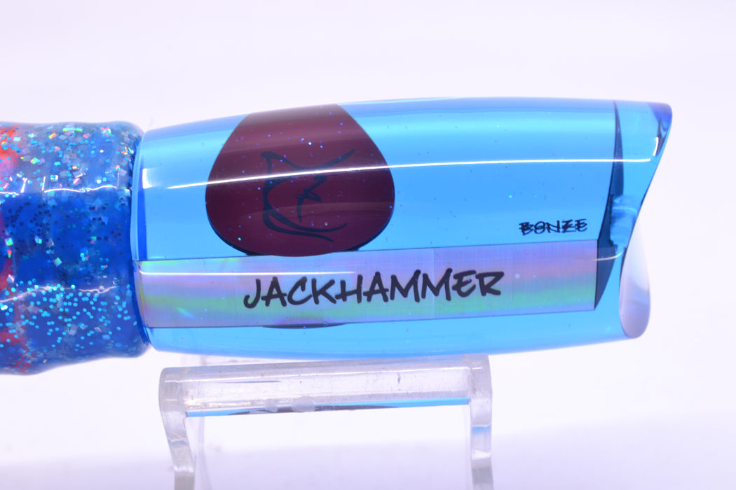Bonze Lures Ice Blue Mirrored Red Eyes Jackhammer 10" 8.5oz Skirted Blue Dots