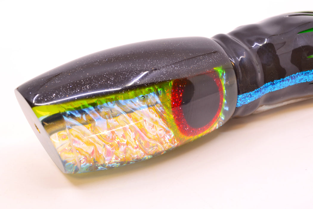 Coggin Lures Ice Rainbow Dichro Black-Yellow Back Maui Plunger 14" 13oz Skirted Yellowfin