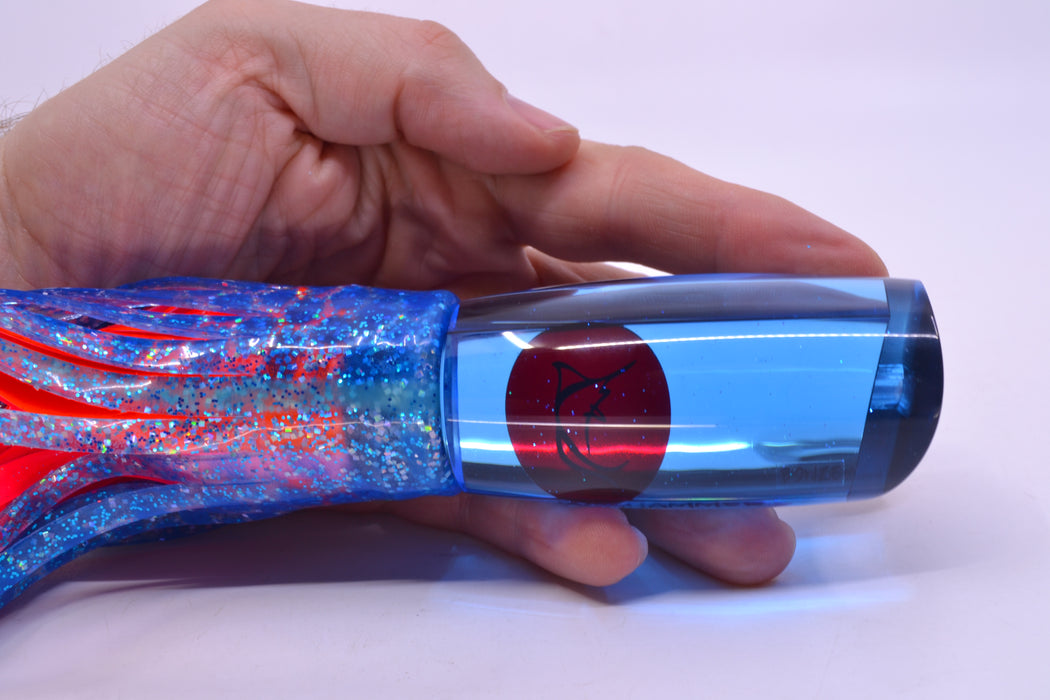Bonze Lures Ice Blue Mirrored Red Eyes Jackhammer 10" 8.5oz Skirted Blue Dots