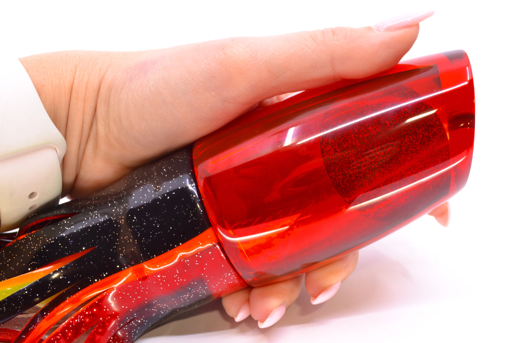 Koya Lures Red Chrome Red Eyes Large Poi Dog 16" 16oz Skirted Black & Red Bars