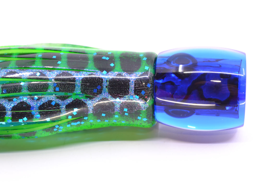 Moyes Lures Paua Shell Blue Back Tang 5" 3oz Skirted Black Dots-Blue Dots