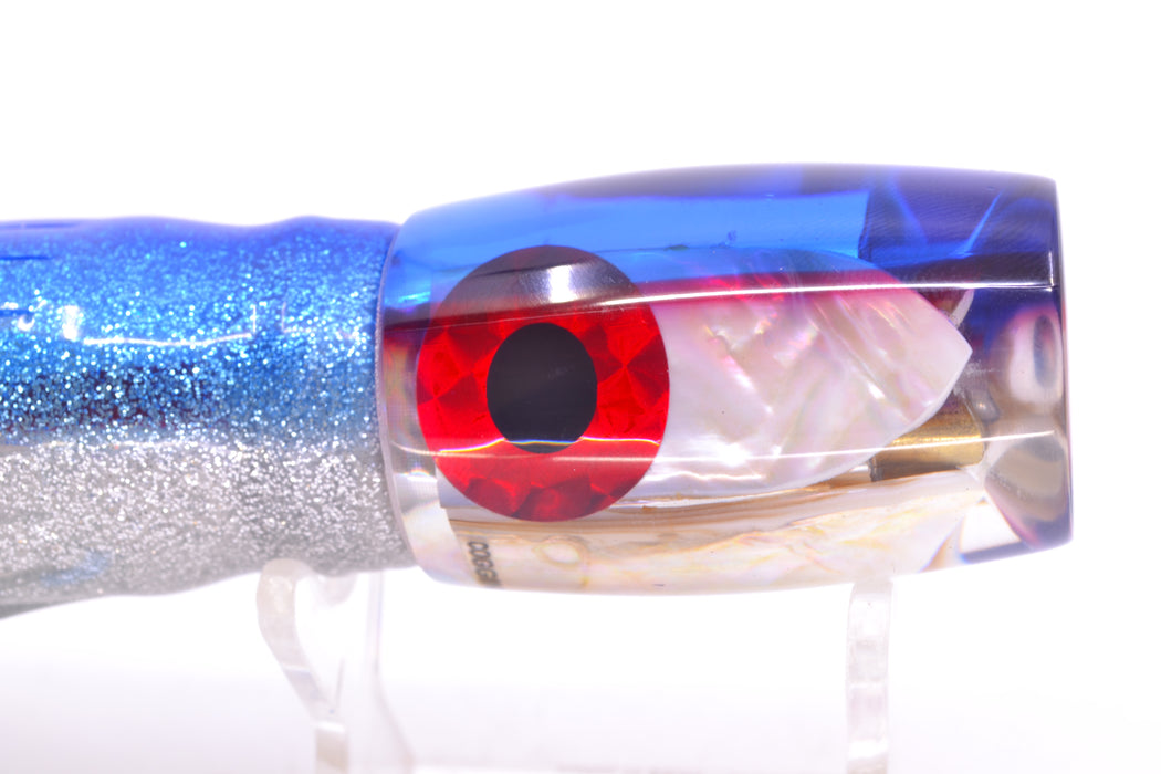 Coggin Lures Real White MOP Blue-Red Back 4-Hole Kilauea Tado Invert 9" 5.5oz Skirted
