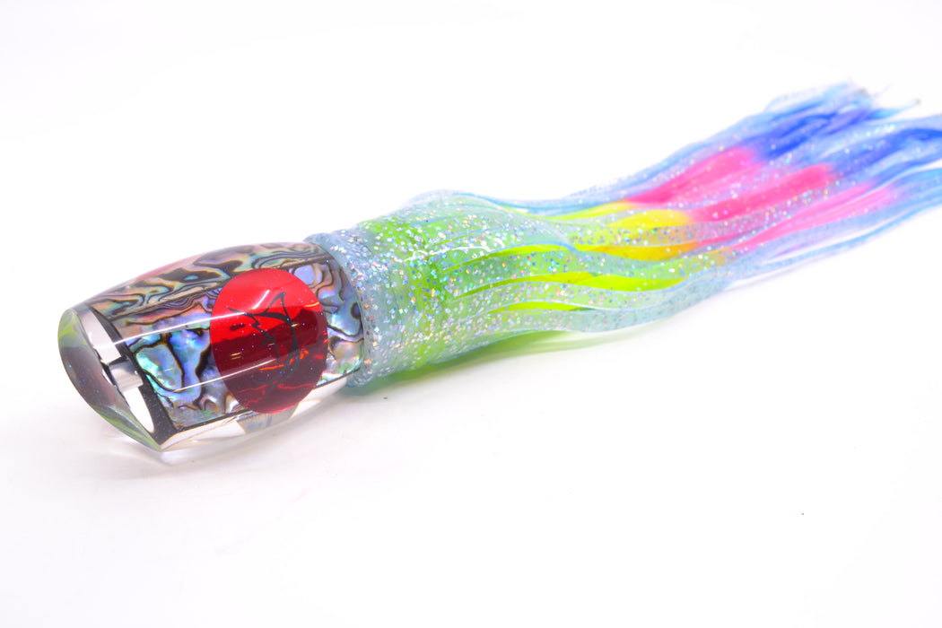 Bonze Lures Paua Shell Red Eyes ATM 10" 6oz Skirted Ice Blue/Rainbow
