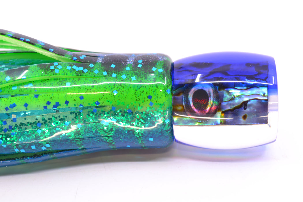 Moyes Lures Paua Shell Blue Back Tang 5" 3oz Skirted Black Dots-Blue Dots