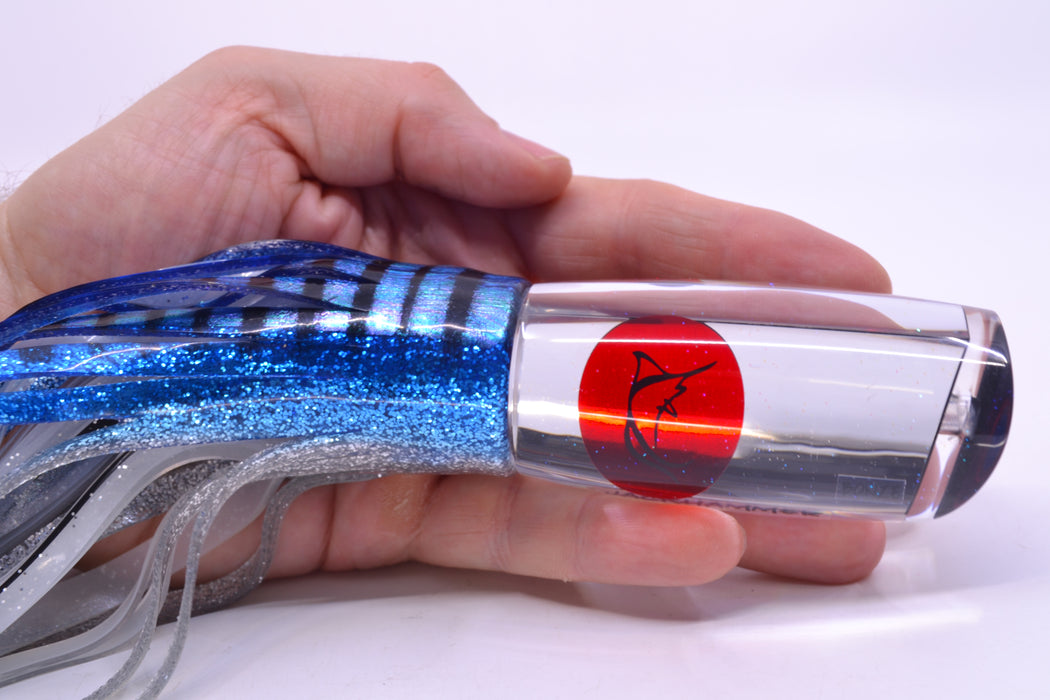 Bonze Lures Clear Mirrored Red Eyes Jackhammer 10" 8.5oz Skirted Blue Aurora