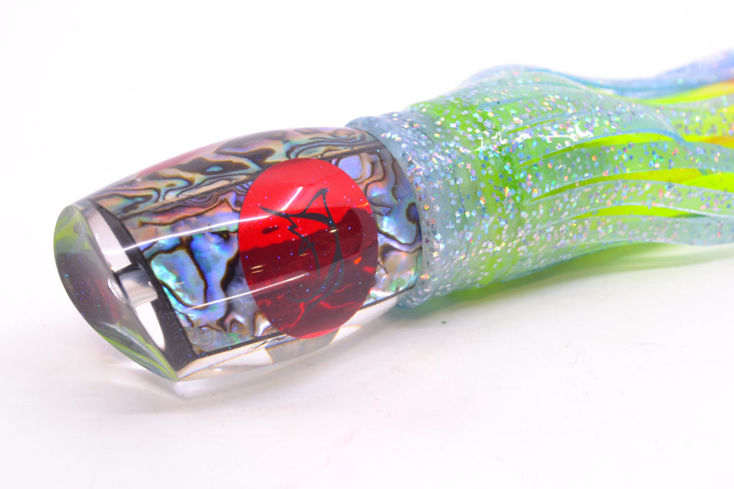 Bonze Lures Paua Shell Red Eyes ATM 10" 6oz Skirted Ice Blue/Rainbow