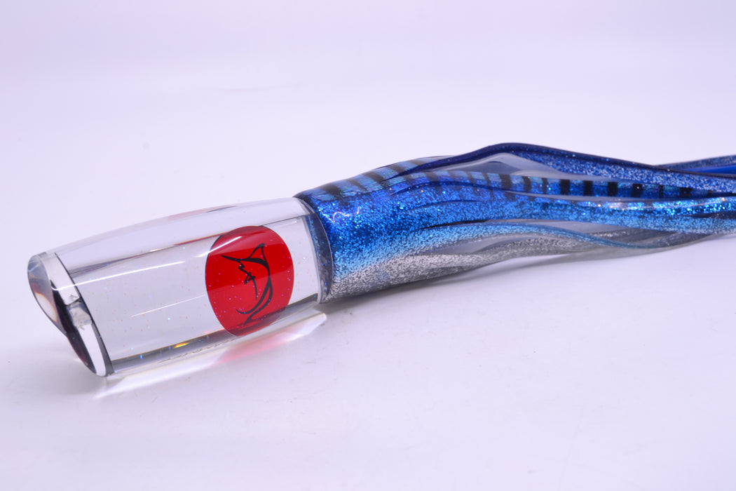 Bonze Lures Clear Mirrored Red Eyes Jackhammer 10" 8.5oz Skirted Blue Aurora