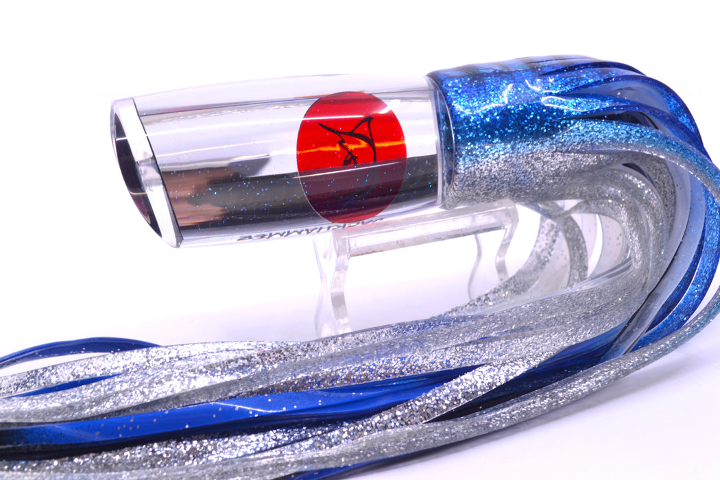 Bonze Lures Clear Mirrored Red Eyes Jackhammer 10" 8.5oz Skirted Blue Aurora