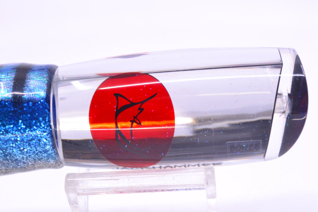 Bonze Lures Clear Mirrored Red Eyes Jackhammer 10" 8.5oz Skirted Blue Aurora