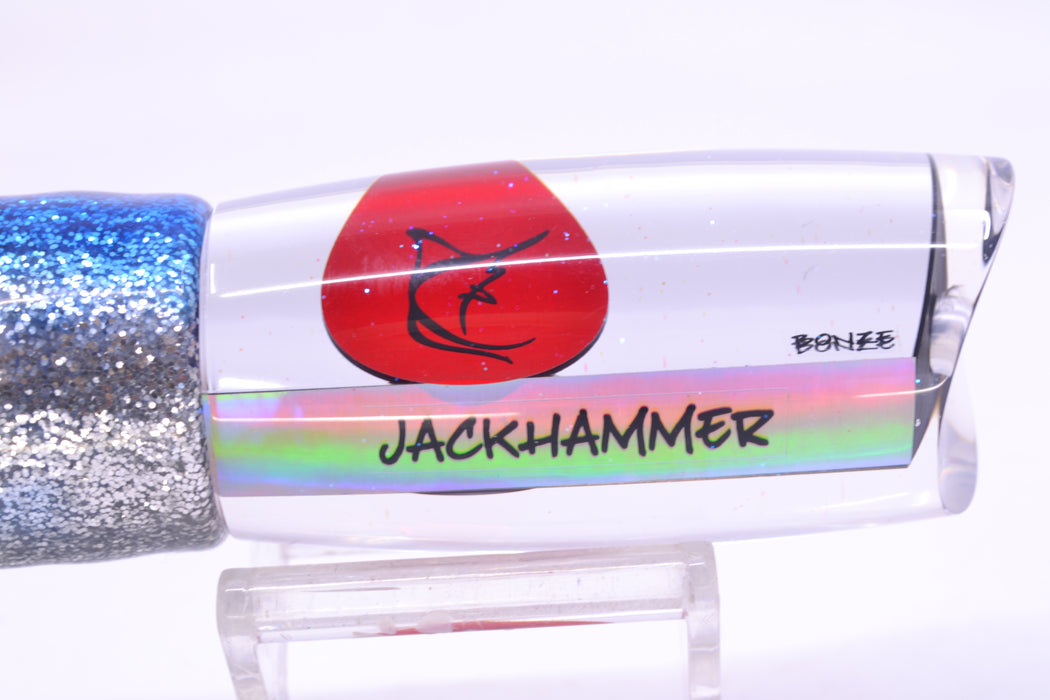Bonze Lures Clear Mirrored Red Eyes Jackhammer 10" 8.5oz Skirted Blue Aurora