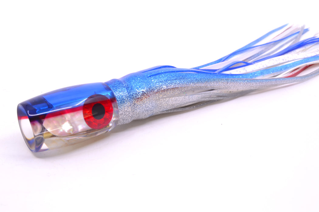 Coggin Lures Real White MOP Blue-Red Back 4-Hole Kilauea Tado Invert 9" 5.5oz Skirted