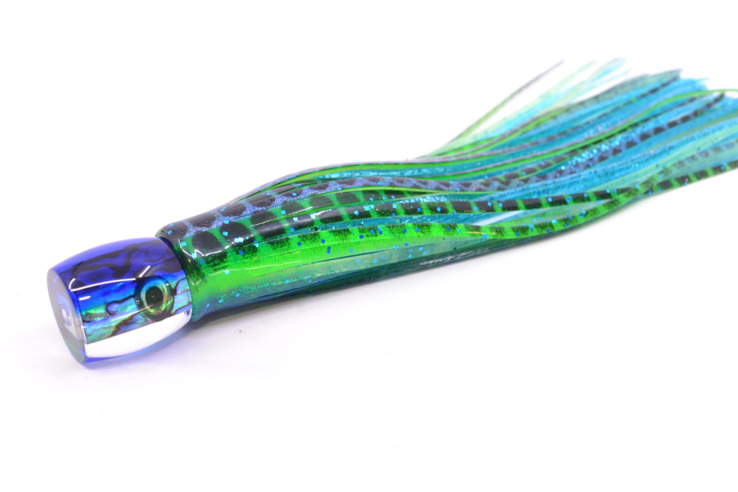 Moyes Lures Paua Shell Blue Back Tang 5" 3oz Skirted Black Dots-Blue Dots