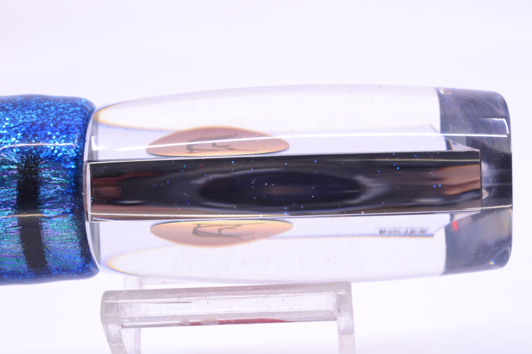 Bonze Lures Clear Mirrored Red Eyes Jackhammer 10" 8.5oz Skirted Blue Aurora