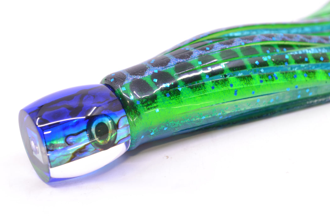 Moyes Lures Paua Shell Blue Back Tang 5" 3oz Skirted Black Dots-Blue Dots