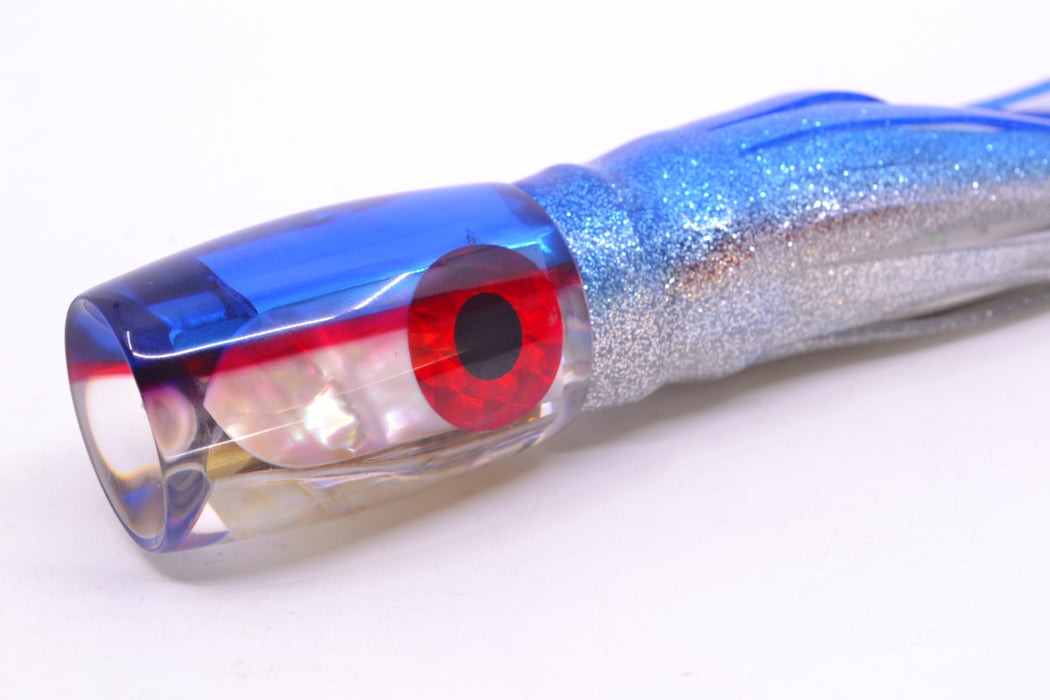 Coggin Lures Real White MOP Blue-Red Back 4-Hole Kilauea Tado Invert 9" 5.5oz Skirted