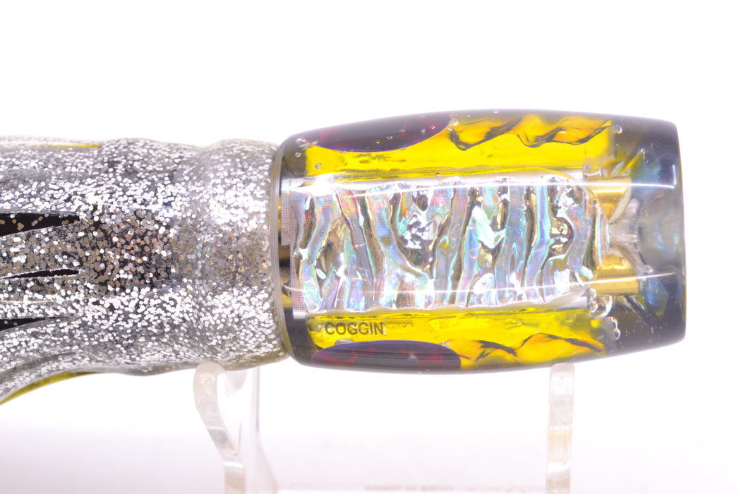 Coggin Lures Rainbow Dichro Yellow-Black Back 4-Hole Kilauea Tado Invert 9" 5.5oz Skirted