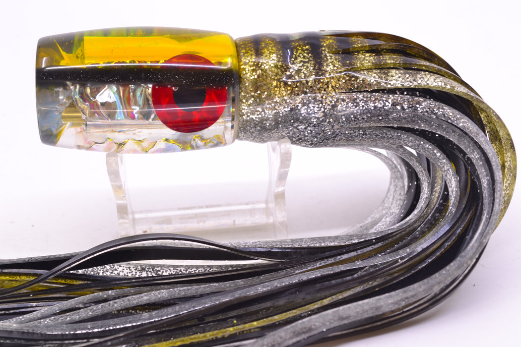 Coggin Lures Rainbow Dichro Yellow-Black Back 4-Hole Kilauea Tado Invert 9" 5.5oz Skirted