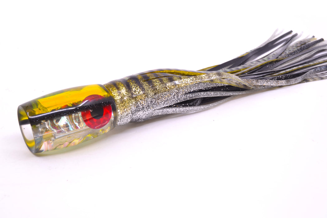 Coggin Lures Rainbow Dichro Yellow-Black Back 4-Hole Kilauea Tado Invert 9" 5.5oz Skirted