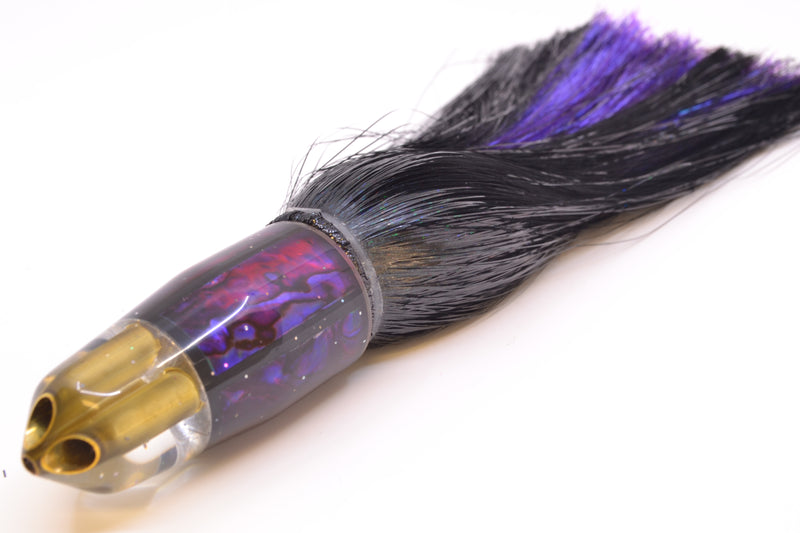 Tanigawa Lures Purple Paua Shell 2-Hole Bullet 9"+ 8.5oz Strobez Black/Purple
