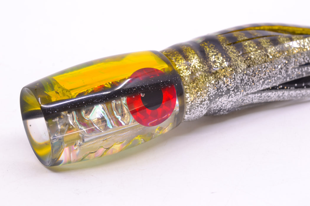 Coggin Lures Rainbow Dichro Yellow-Black Back 4-Hole Kilauea Tado Invert 9" 5.5oz Skirted