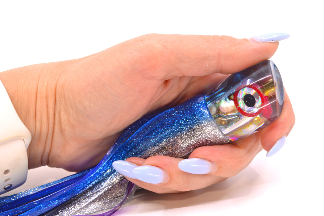 Bomboy Lures White Abalone Clear Blue Back Mini G 9" 3.5oz Skirted Blue-Silver