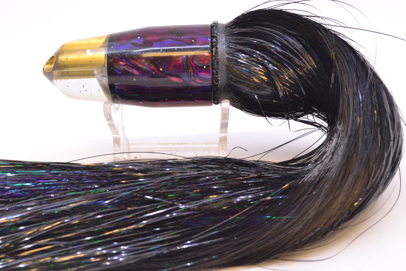 Tanigawa Lures Purple Paua Shell 2-Hole Bullet 9"+ 8.5oz Strobez Black/Purple