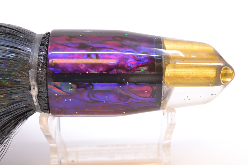 Tanigawa Lures Purple Paua Shell 2-Hole Bullet 9"+ 8.5oz Strobez Black/Purple