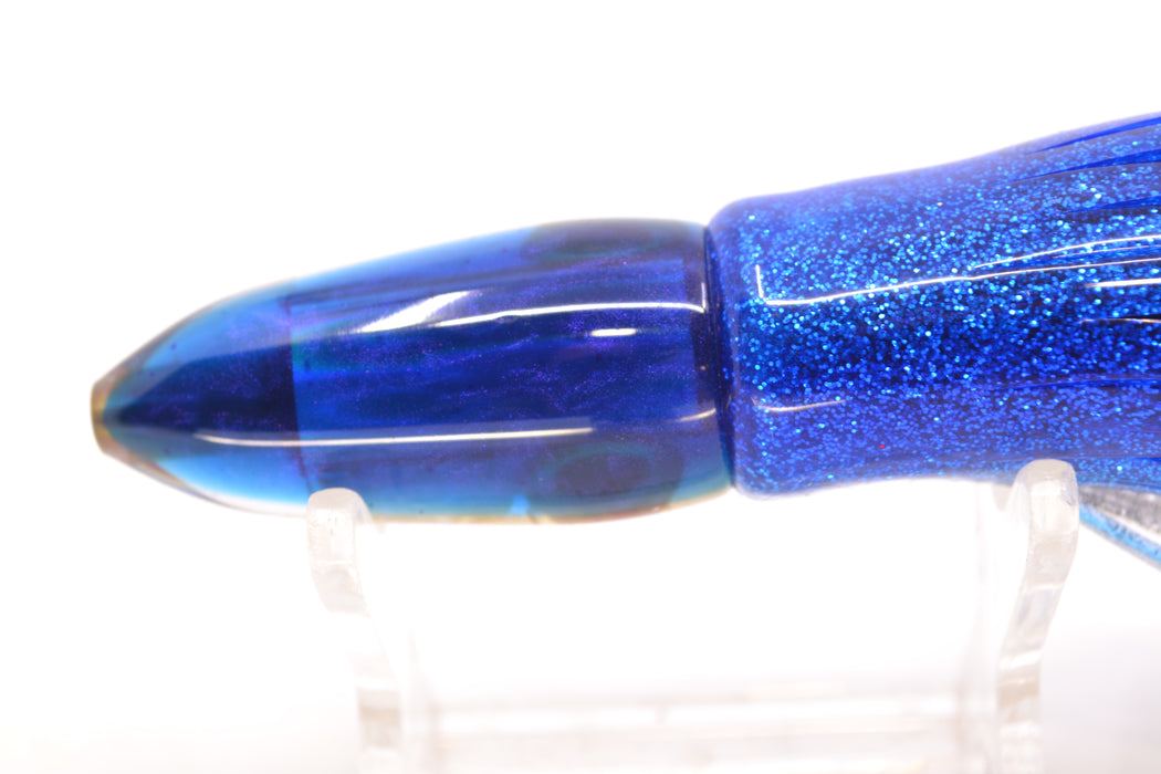 Bomboy Lures White Abalone Blue Back Rainbow Eyes Mini Bomb 5" 2oz Skirted Blue-Silver