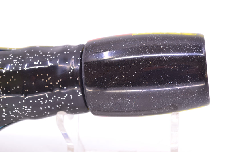 Coggin Lures Rainbow Dichro Black-Yellow Back 4-Hole Kilauea Tado Invert 9" 5.5oz Skirted