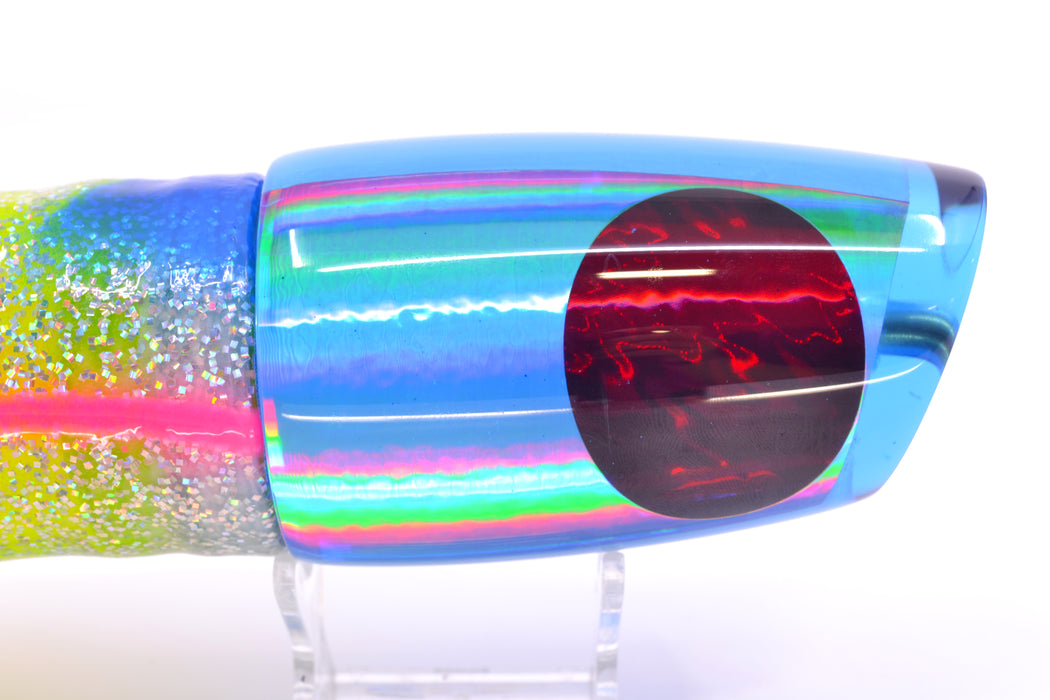 Koya Lures Ice Blue Rainbow Red Eyes Large Poi Dog 16" 16oz Skirted Blue Bars/Chartreuse