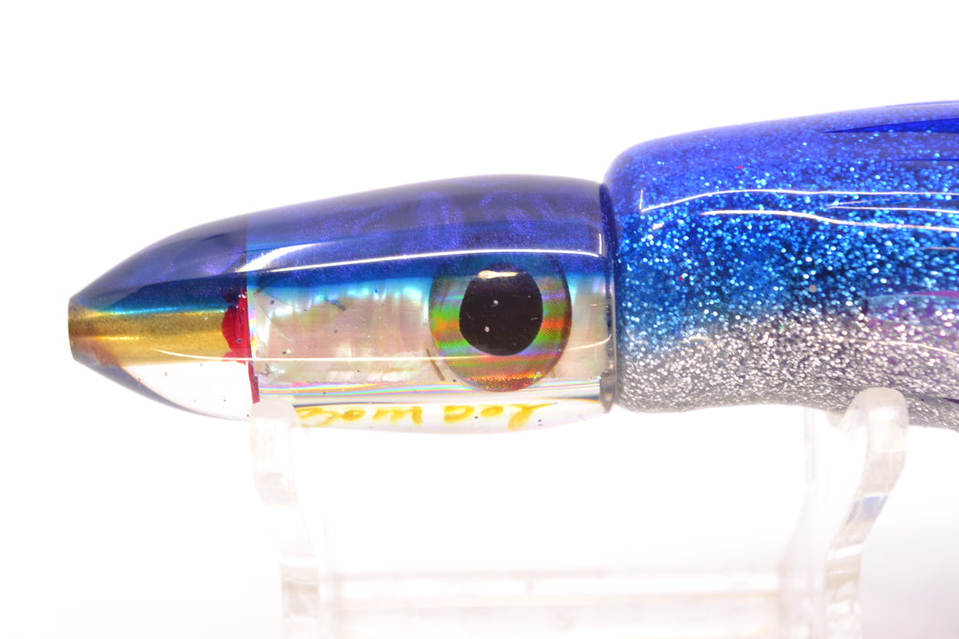 Bomboy Lures White Abalone Blue Back Rainbow Eyes Mini Bomb 5" 2oz Skirted Blue-Silver