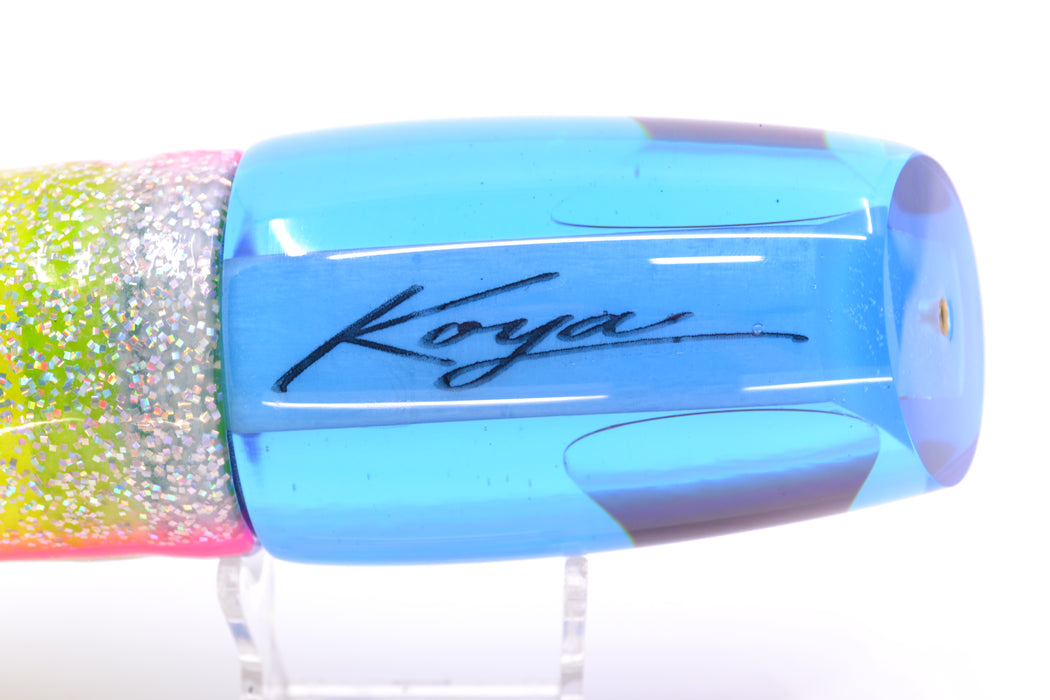 Koya Lures Ice Blue Rainbow Red Eyes Large Poi Dog 16" 16oz Skirted Blue Bars/Chartreuse