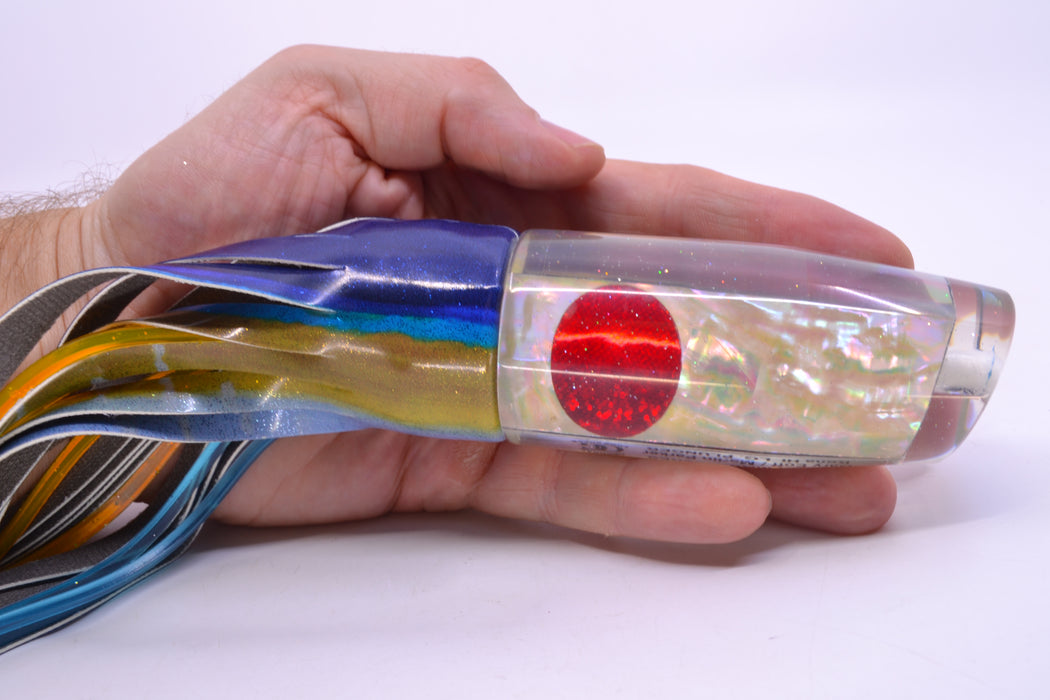 Marlin Magic White Awabi Red Eyes Large Plunger 12" 8.3oz Fire Tailz Vinyl Yellowfin Tuna