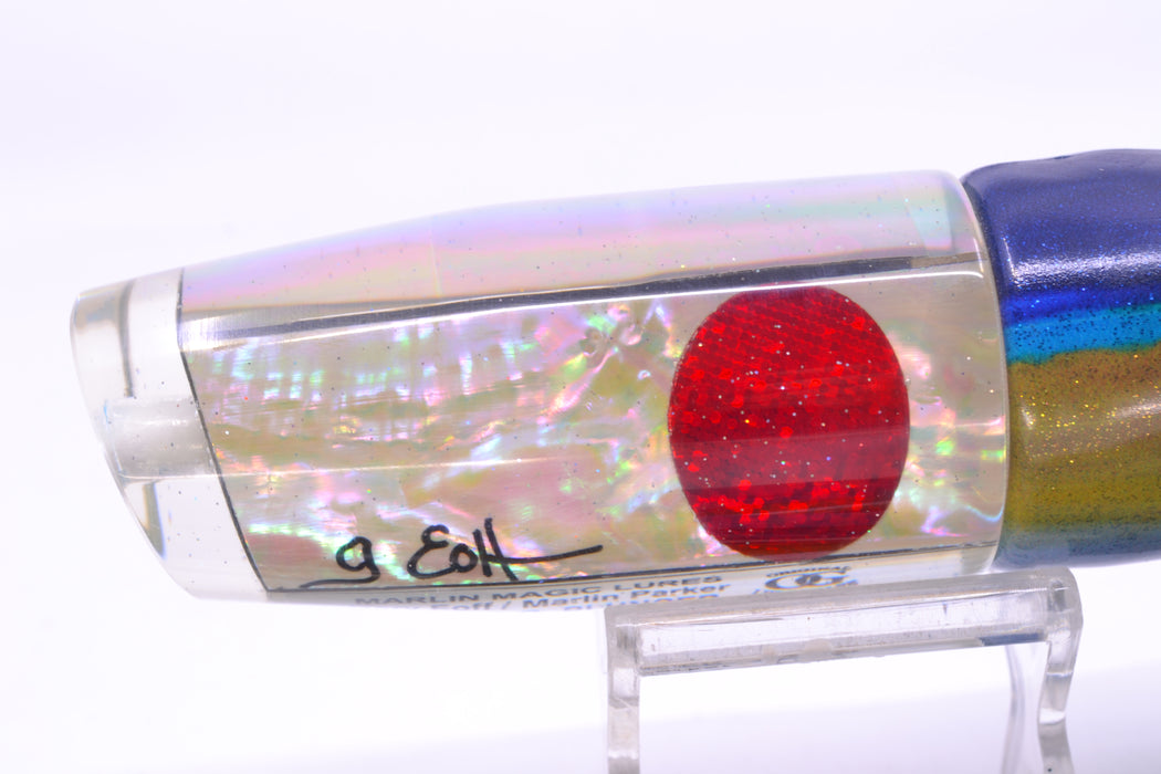 Marlin Magic White Awabi Red Eyes Large Plunger 12" 8.3oz Fire Tailz Vinyl Yellowfin Tuna