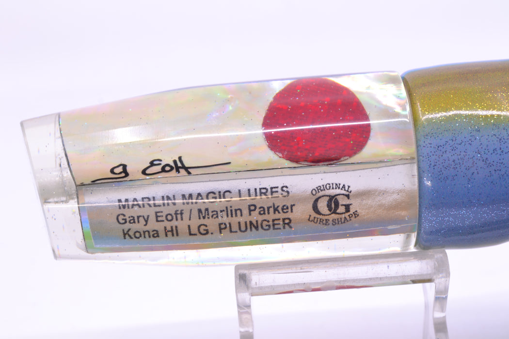 Marlin Magic White Awabi Red Eyes Large Plunger 12" 8.3oz Fire Tailz Vinyl Yellowfin Tuna