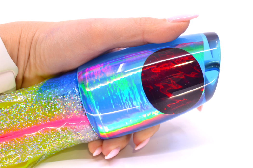 Koya Lures Ice Blue Rainbow Red Eyes Large Poi Dog 16" 16oz Skirted Blue Bars/Chartreuse