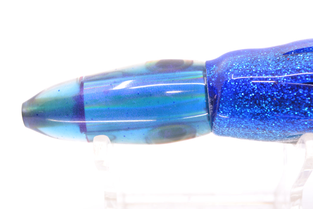 Bomboy Lures White Abalone Blue Back Rainbow Eyes Mini Bomb 5" 2oz Skirted Blue-Silver *CHIPPED*