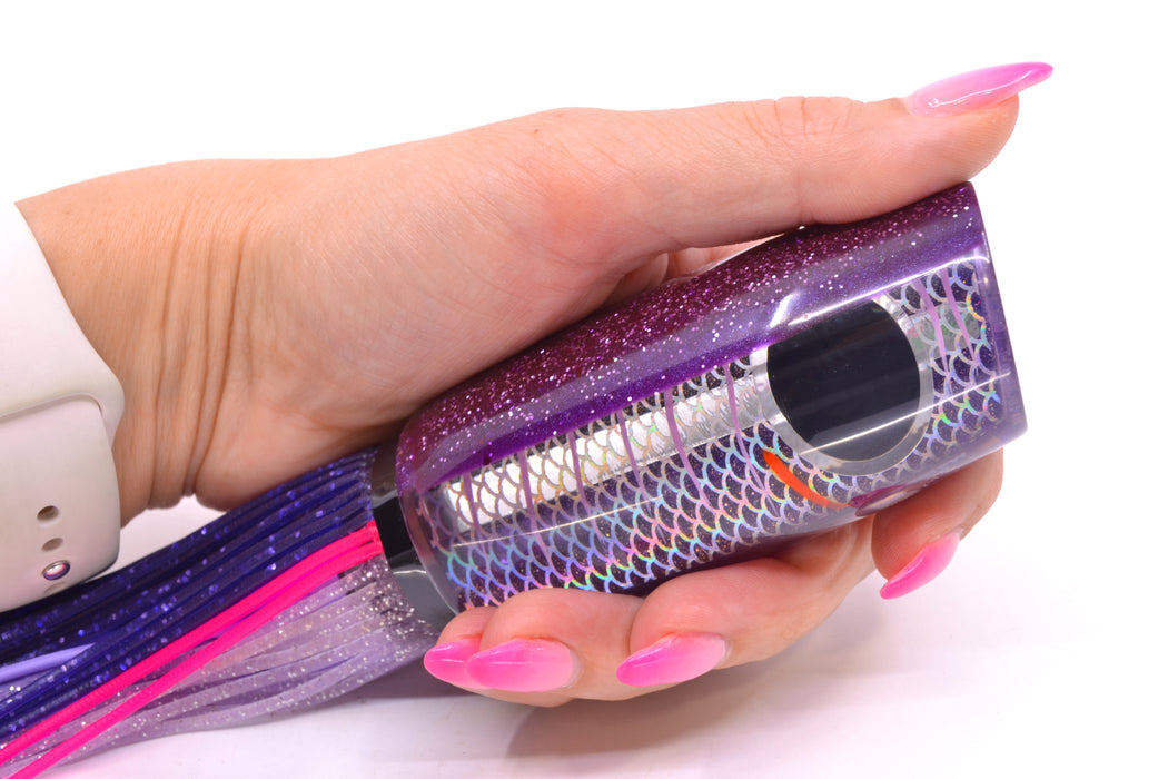 Amaral Lures Purple Pearl Rainbow Scale Light Purple Stripes Purple Back Mamba 15" 9oz