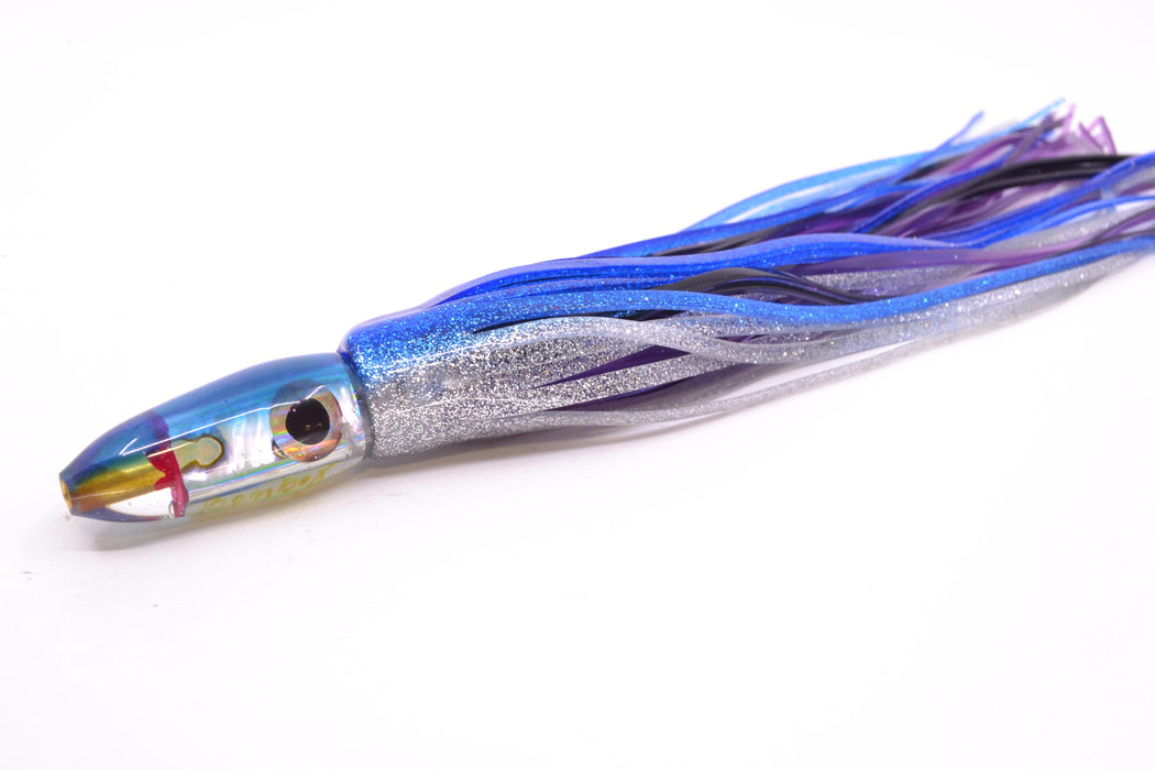 Bomboy Lures White Abalone Blue Back Rainbow Eyes Mini Bomb 5" 2oz Skirted Blue-Silver *CHIPPED*