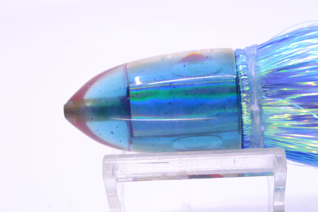 Bomboy Lures White Abalone Blue/Purple Back Baby Bomb 9" 4oz Flashabou Blue/Pink
